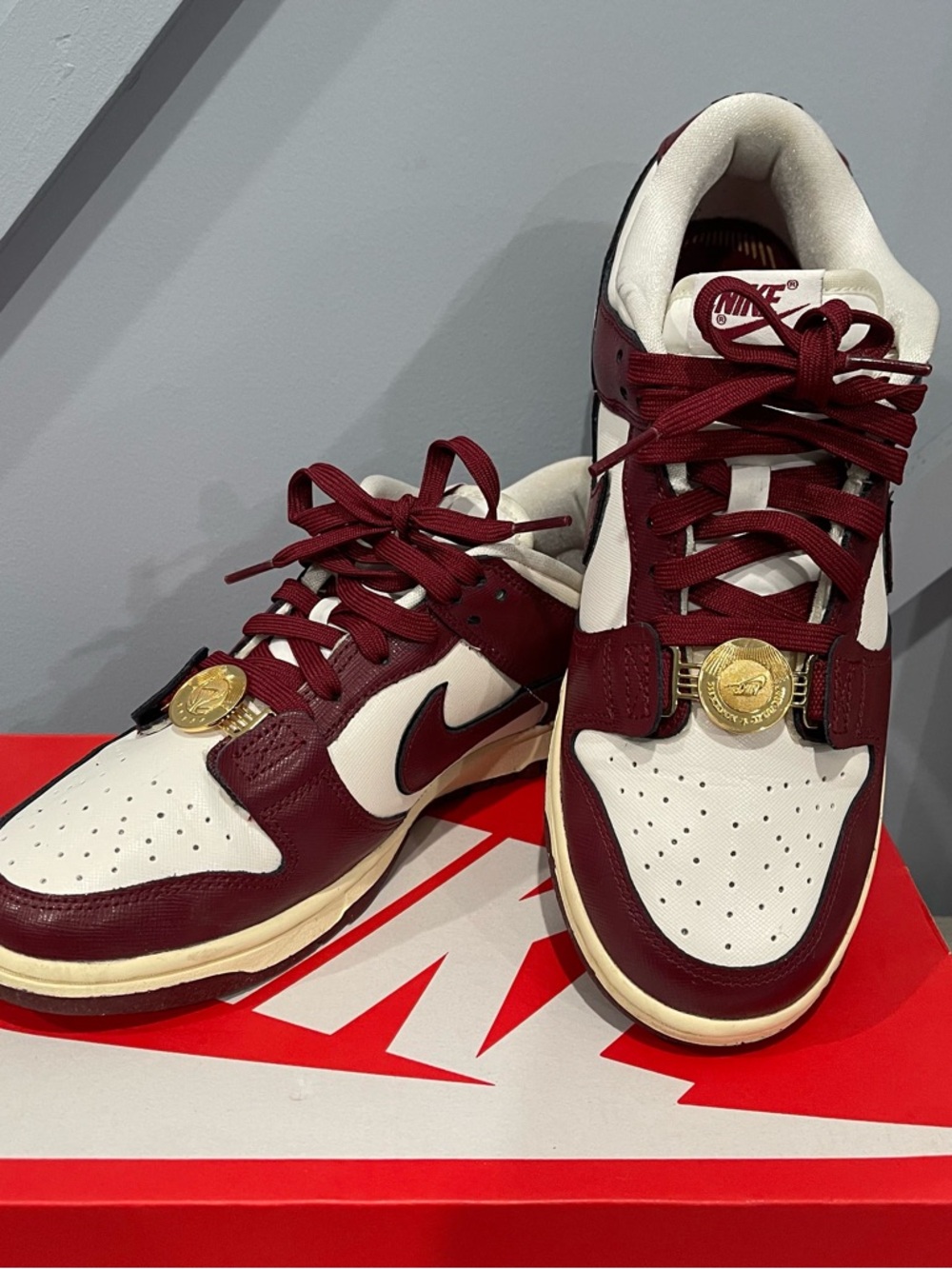 W NIKE DUNK LOW PRM MF | Nike Burgundy and White Sneakers | Size 9 Mens
